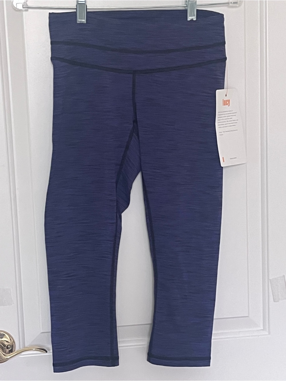 Lucy Studio Hatha Capri leggings Royal Purple Space Dye small NWT